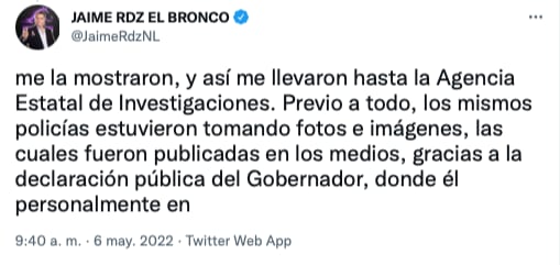 Jaime Rodríguez Calderón cuenta la verdad de su detención/@JaimeRdzNL