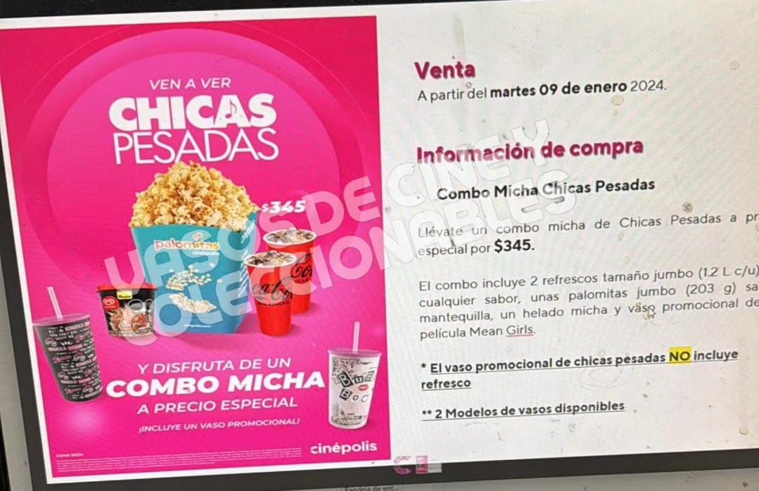 Vaso coleccionable de Chicas Pesadas en Cinépolis
