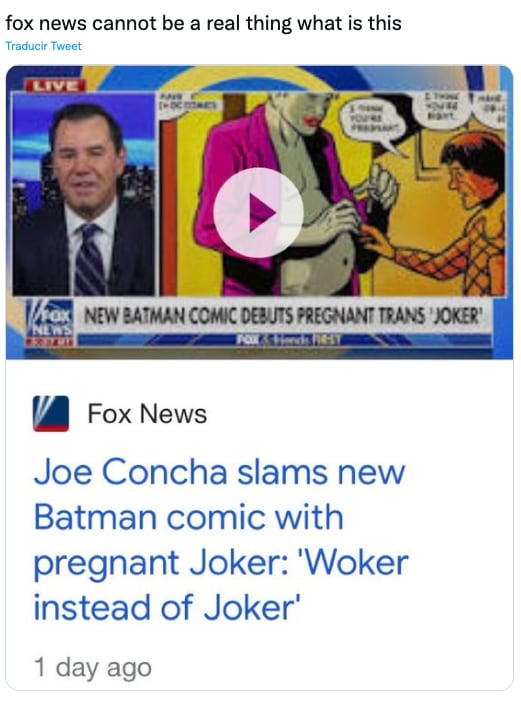 Joker embarazado exhibe transfobia en Fox News