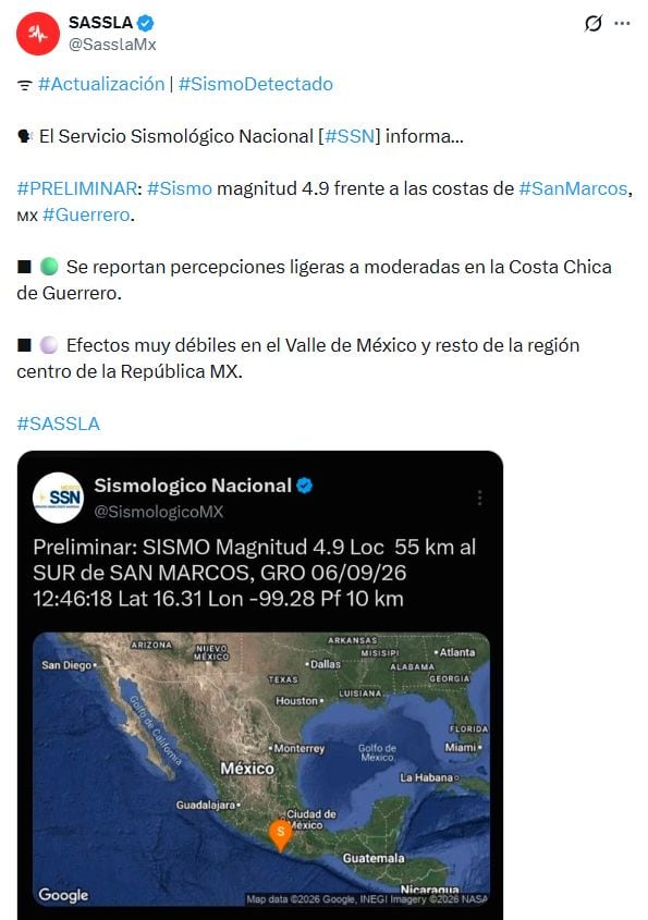 Sismo hoy: magnitud 4.9 sacude el sur de San Marcos, Guerrero
