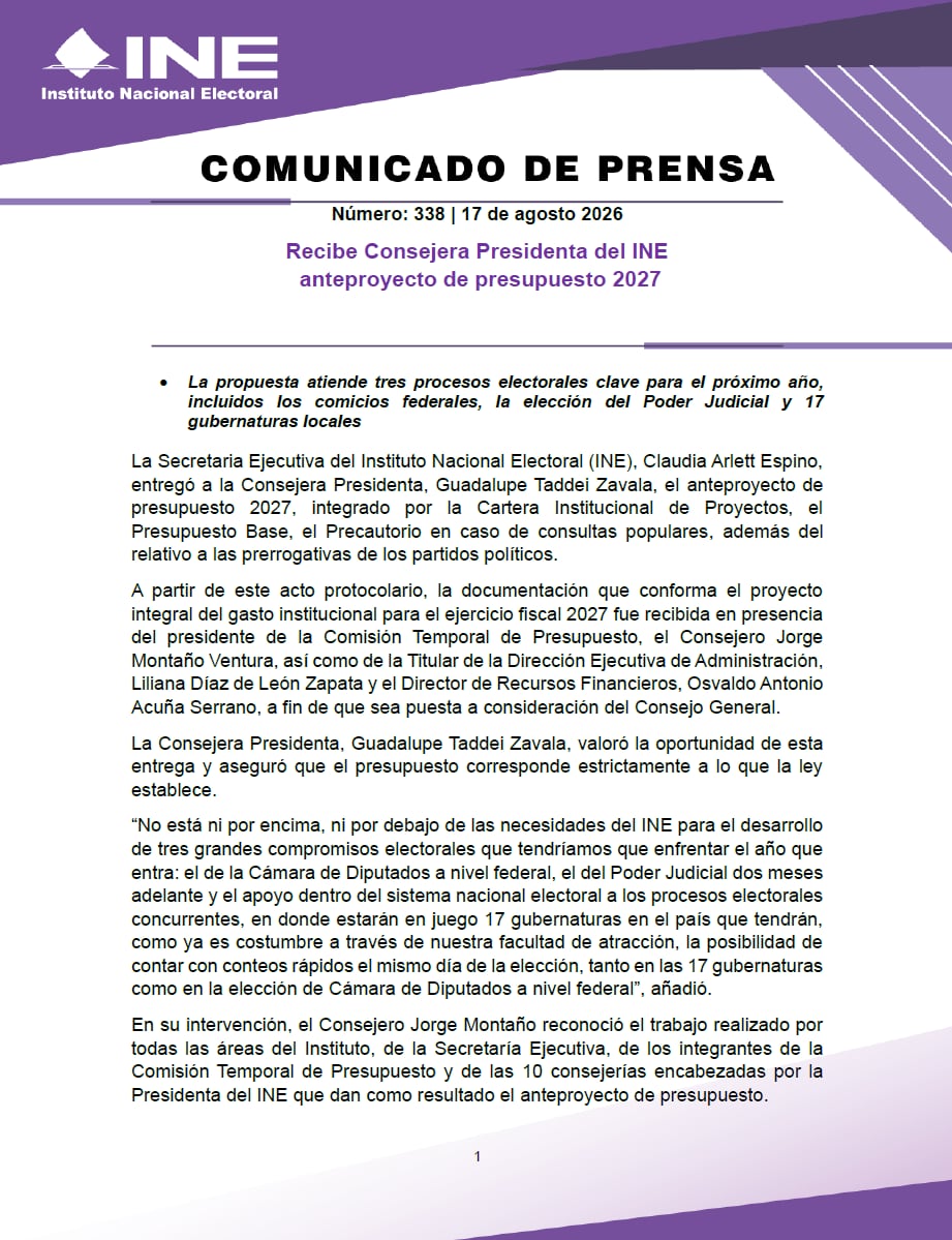 INE avala en comisiones más de 10 mil mdp para partidos políticos en 2027