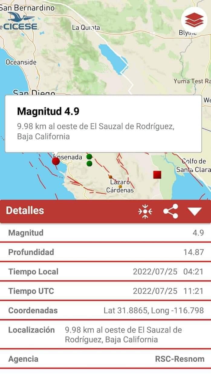 sismo hoy de 4.6 en Baja California de hoy lunes 25 de julio 20222