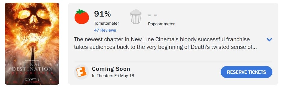Calificación de Destino Final: Lazos de sangre en Rotten Tomatoes