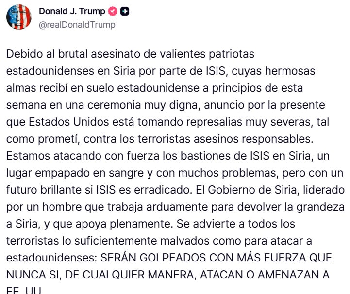 Donald Trump apoya la operación "Ojo de Halcón" en Siria