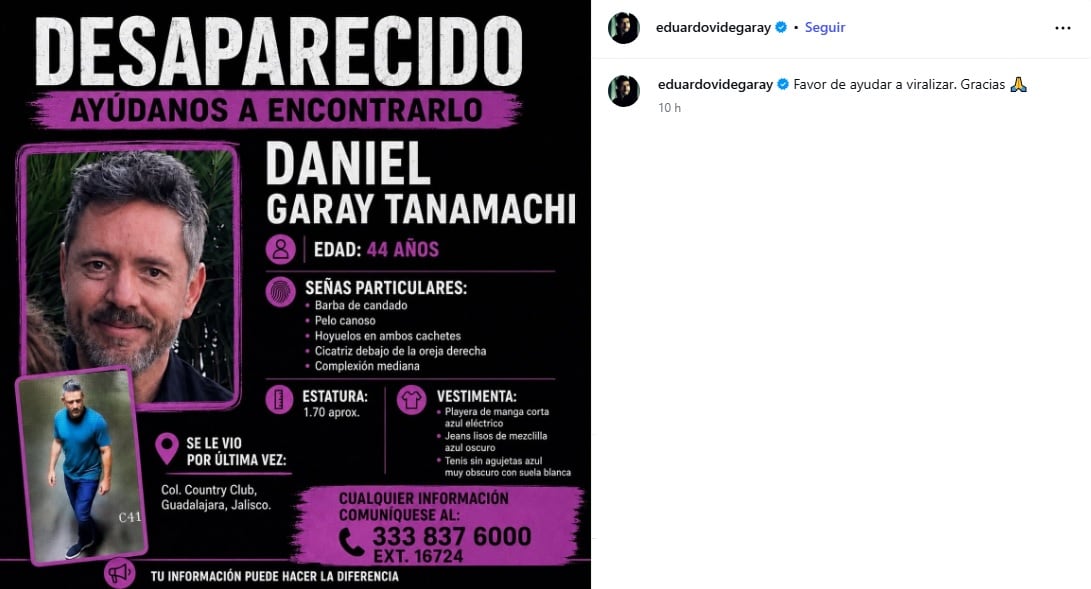 Eduardo Videgaray pide ayudar a localizar a Daniel Garay Tanamachi.