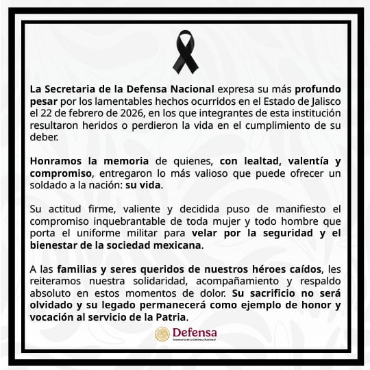 Sedena lamenta muerte de militares