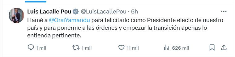 Tuit de Luis Lacalle Pou
