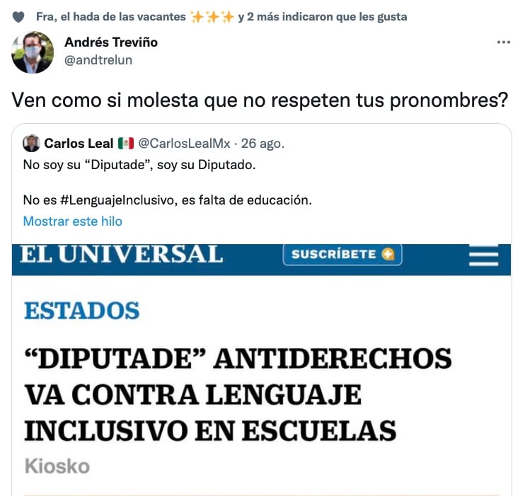 Tuit de Andrés Treviño