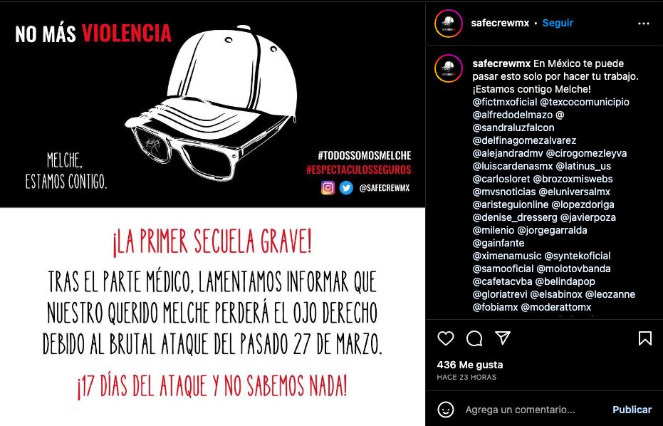 Safe Crew Mx reveló que Luis Miguel Melche va perder el ojo