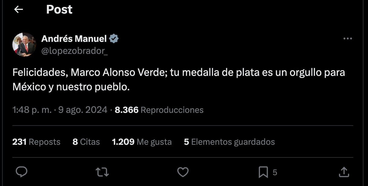 AMLO felicita a Marco Verde.