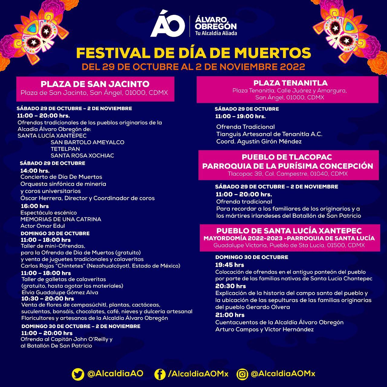 Cartelera cultural en Álvaro Obregón por el Día de Muertos 2022