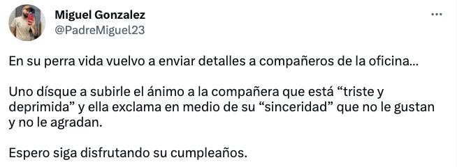 Tuit del joven que envió el regalo