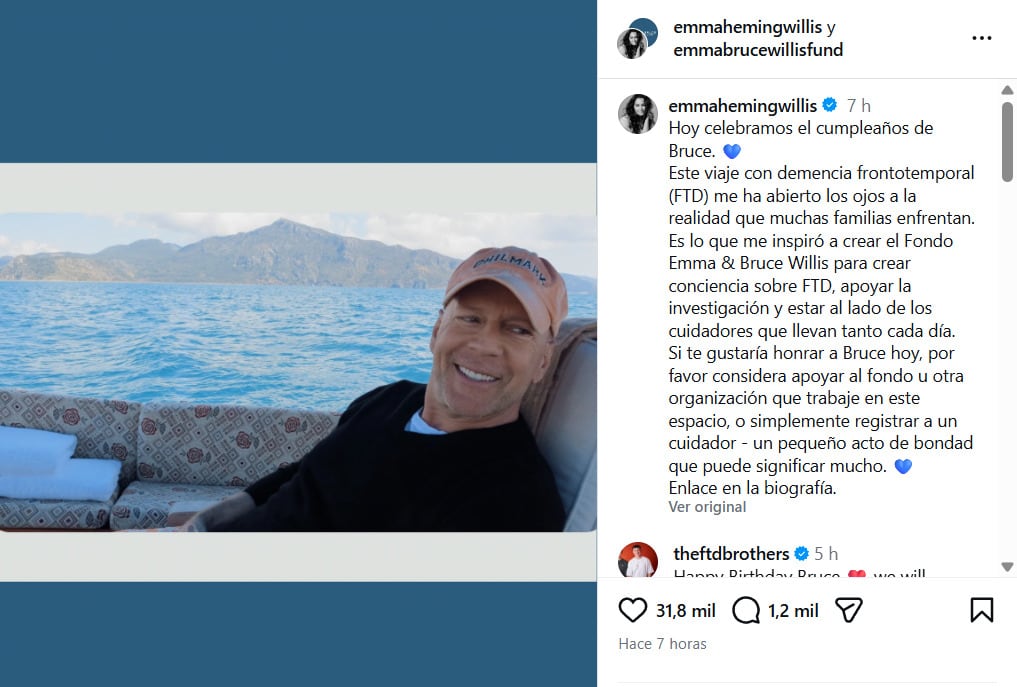 Emma Heming pide donaciones para la fundación de Bruce Willis