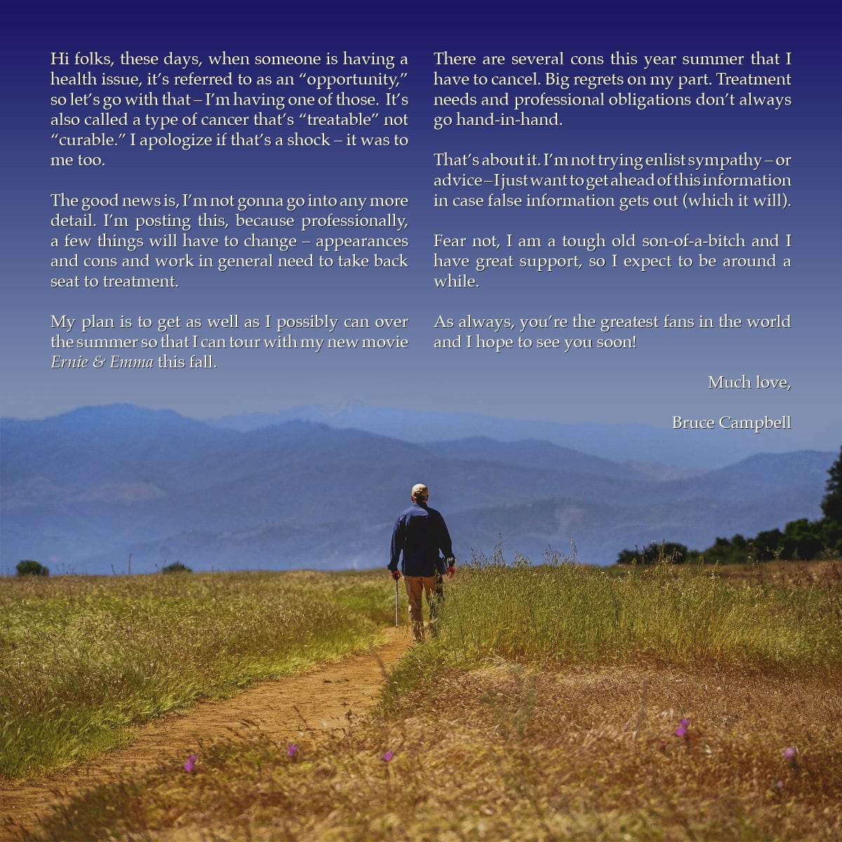 Bruce Campbell da a conocer que tiene cáncer