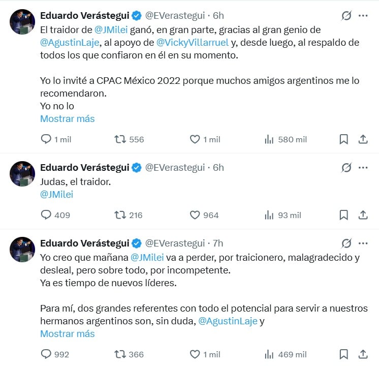 Eduardo Verástegui critica a Javier Milei tras ruptura: “Perderá elecciones”
