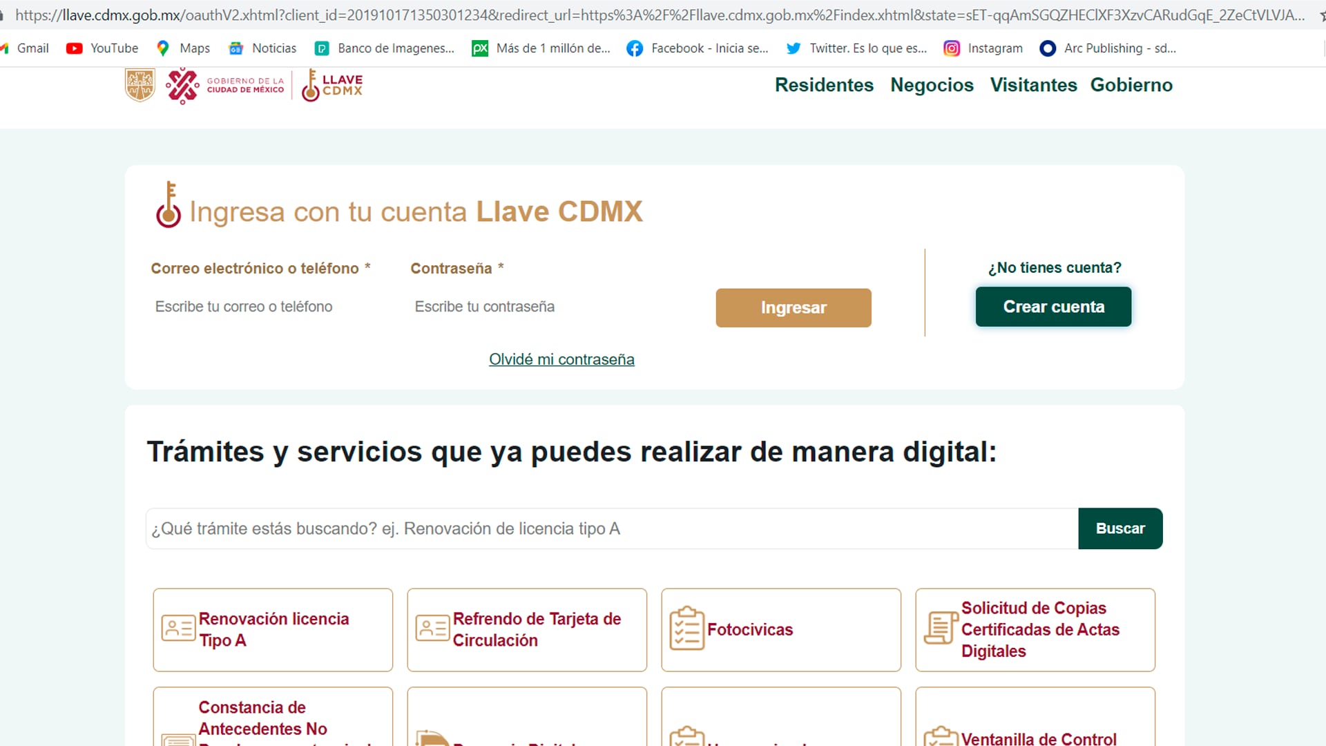 Inicio del portal Llave CDMX