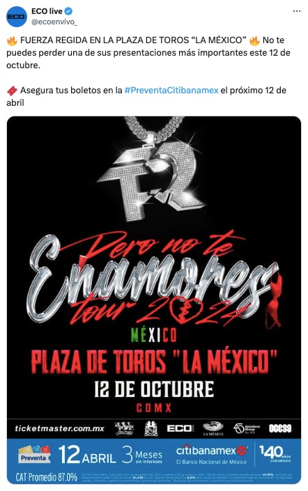 Fuerza Regida anuncia concierto en La Plaza de Toros La México