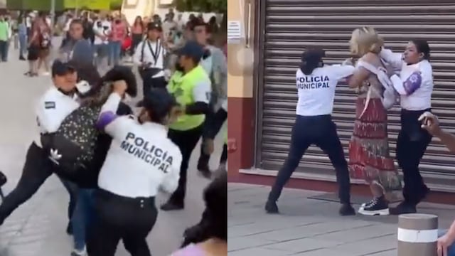 Mujeres policías contra jóvenes que participaron en la marcha de Irapuato