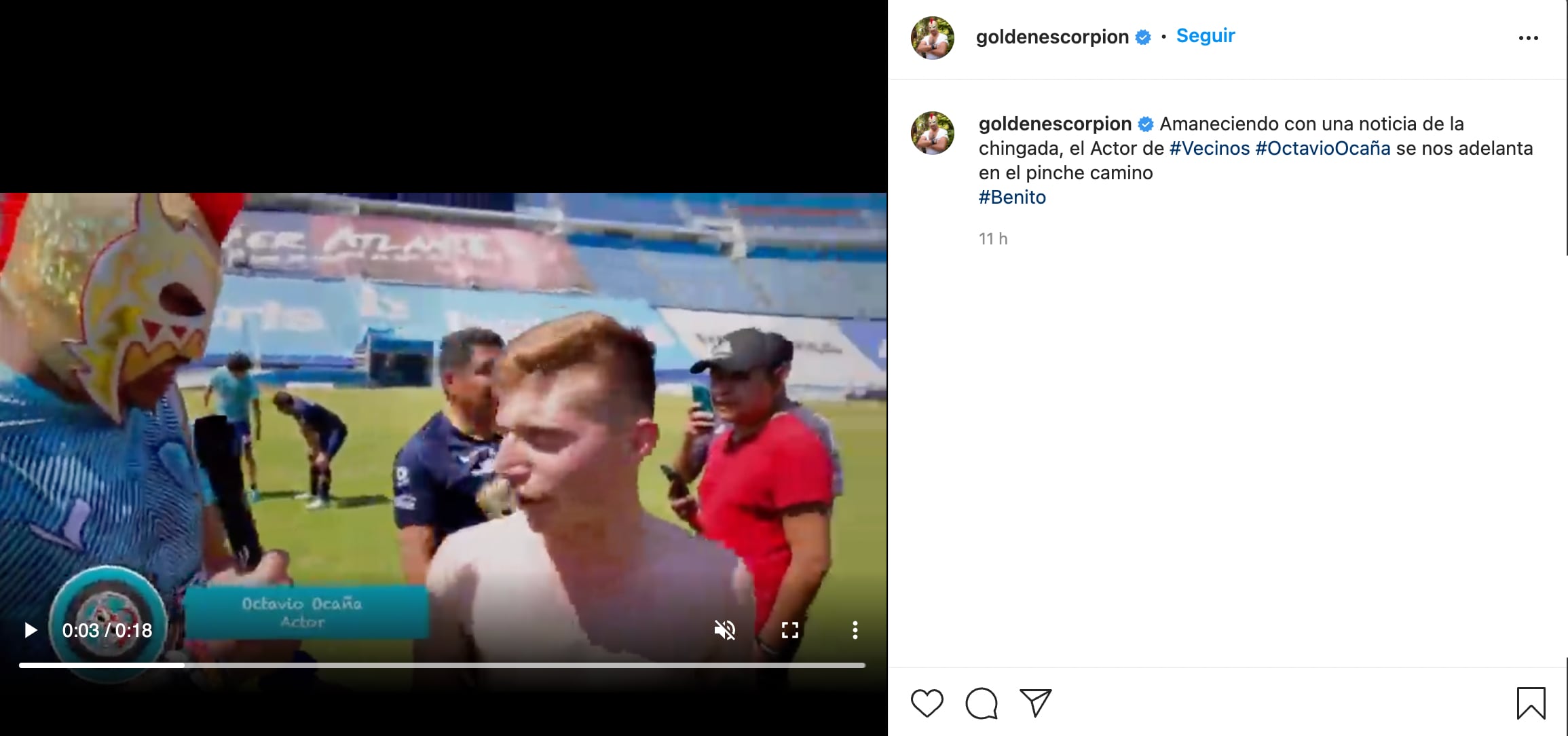'Escorpión Dorado' se despide de Octavio Ocaña, Benito de Vecinos