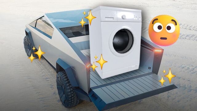 Una Cybertruck con una lavadora funcionando en la parte trasera causó sensación