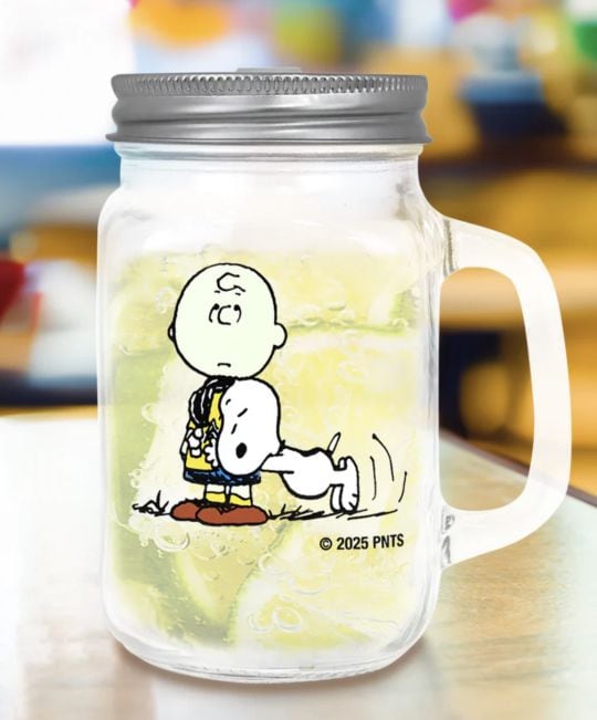 Vaso Mason Jar, Snoopy y Charlie Brown