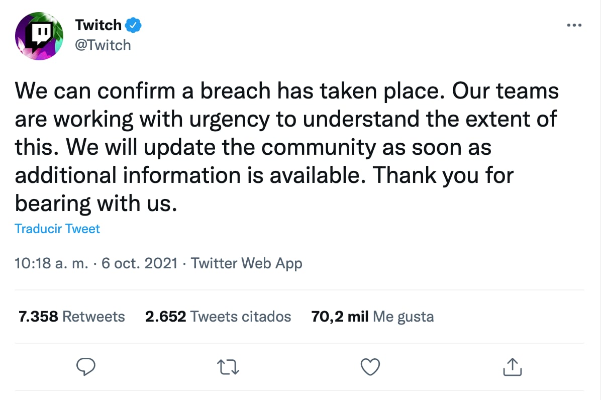 Comunicado de Twitch