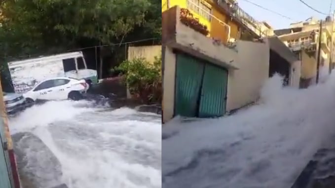 Impresionante fuga de agua irrumpe en calles de la alcaldía Álvaro Obregón