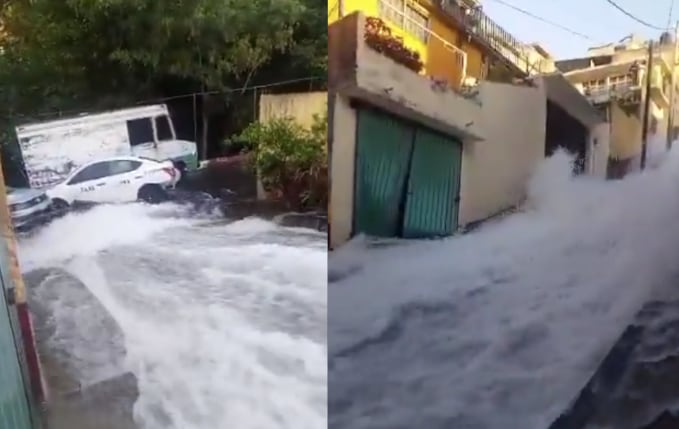 Reportan impresionante fuga de agua en Alvaro Obregón