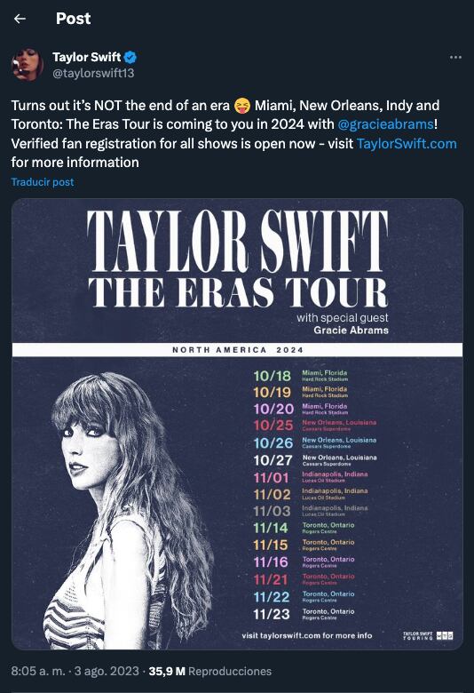 Segunda etapa de The Eras Tour en Estados Unidos