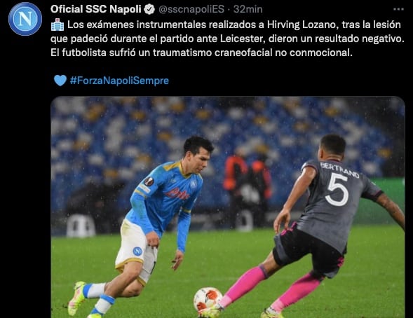 Napoli reveló el estado de salud del Chucky Lozano