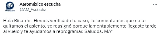 Aeroméxico responde a Ricardo O'Farrill sobre su vuelo.