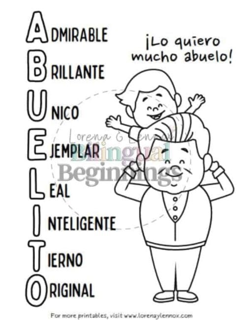 Tarjeta para el Día de los Abuelos en acróstico