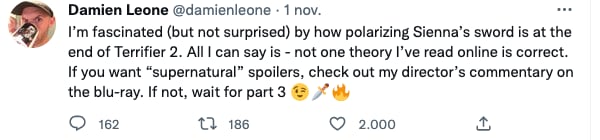 Damien Leone, director de Terrifier 2 confirma una tercera entrega