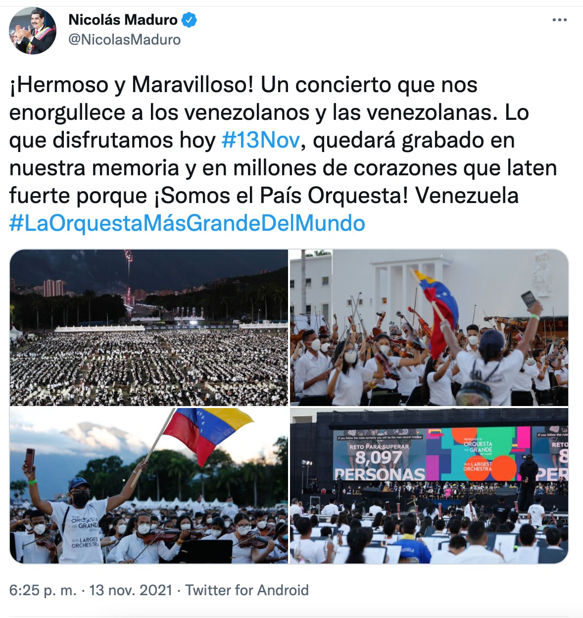 Mensaje del presidente Nicolás Maduro para la Orquesta de Venezuela