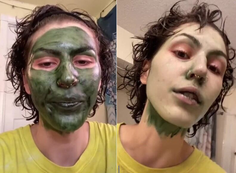 Mujer con mascarilla de clorofila