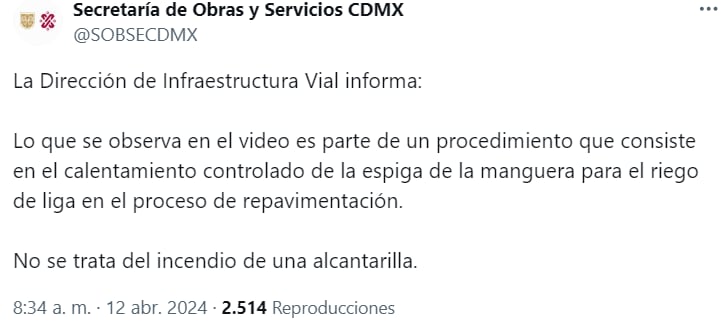 SOBSECDMX respondió que se trata de un proceso de repavimentación