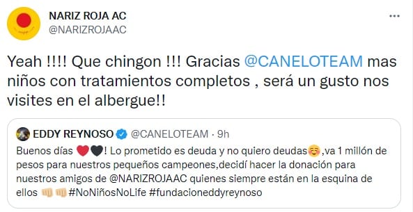 Eddy Reynoso dona un millón de pesos