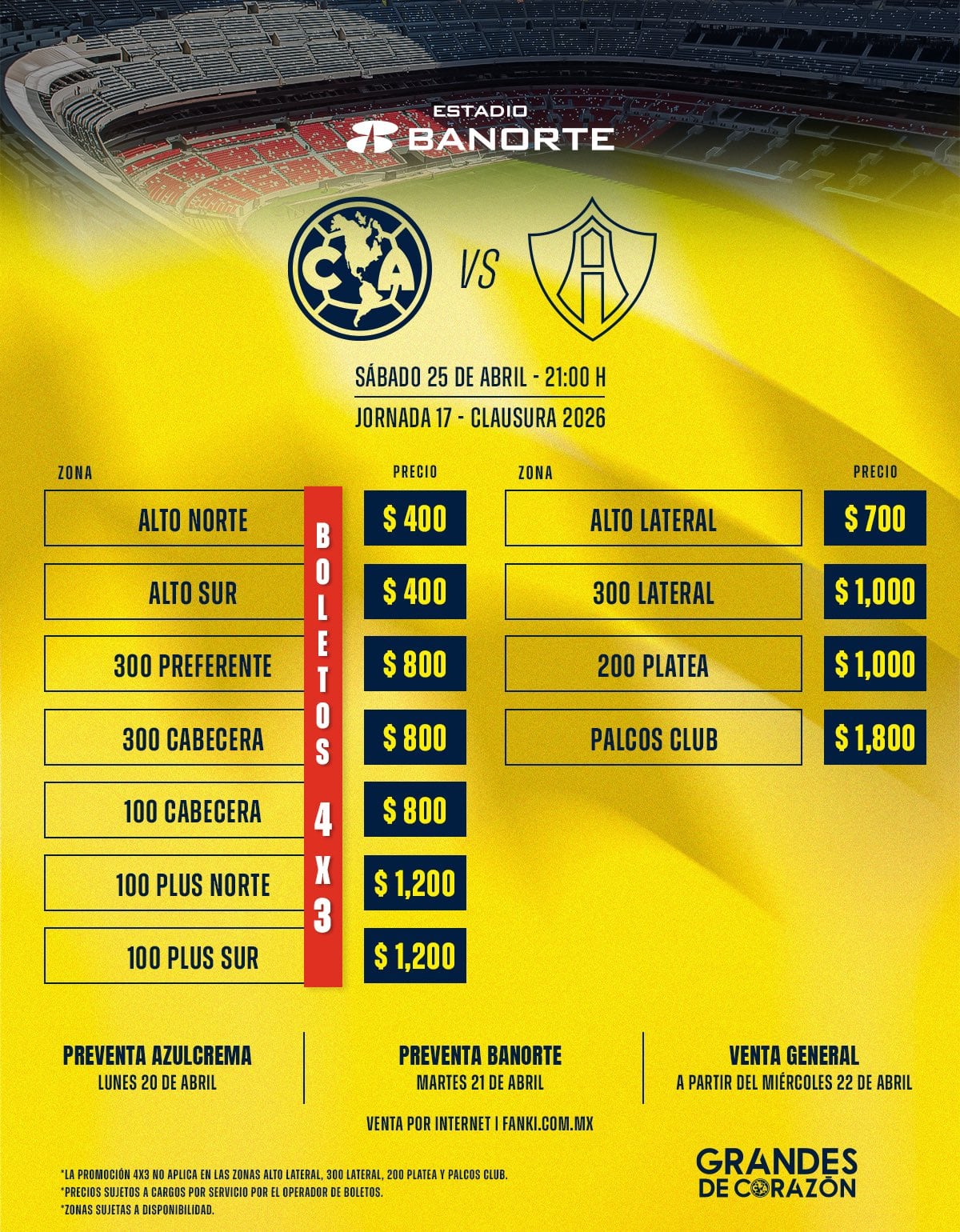 Venta de boletos partido América vs Atlas