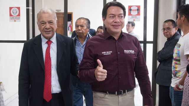 Los dirigentes nacionales Mario Delgado (Morena) y Alberto Anaya (PT), y Citlalli Hernández, secretaria general de Morena, encabezaron conferencia en la que anunciaron el apoyo del Partido del Trabajo a Armando Guadiana