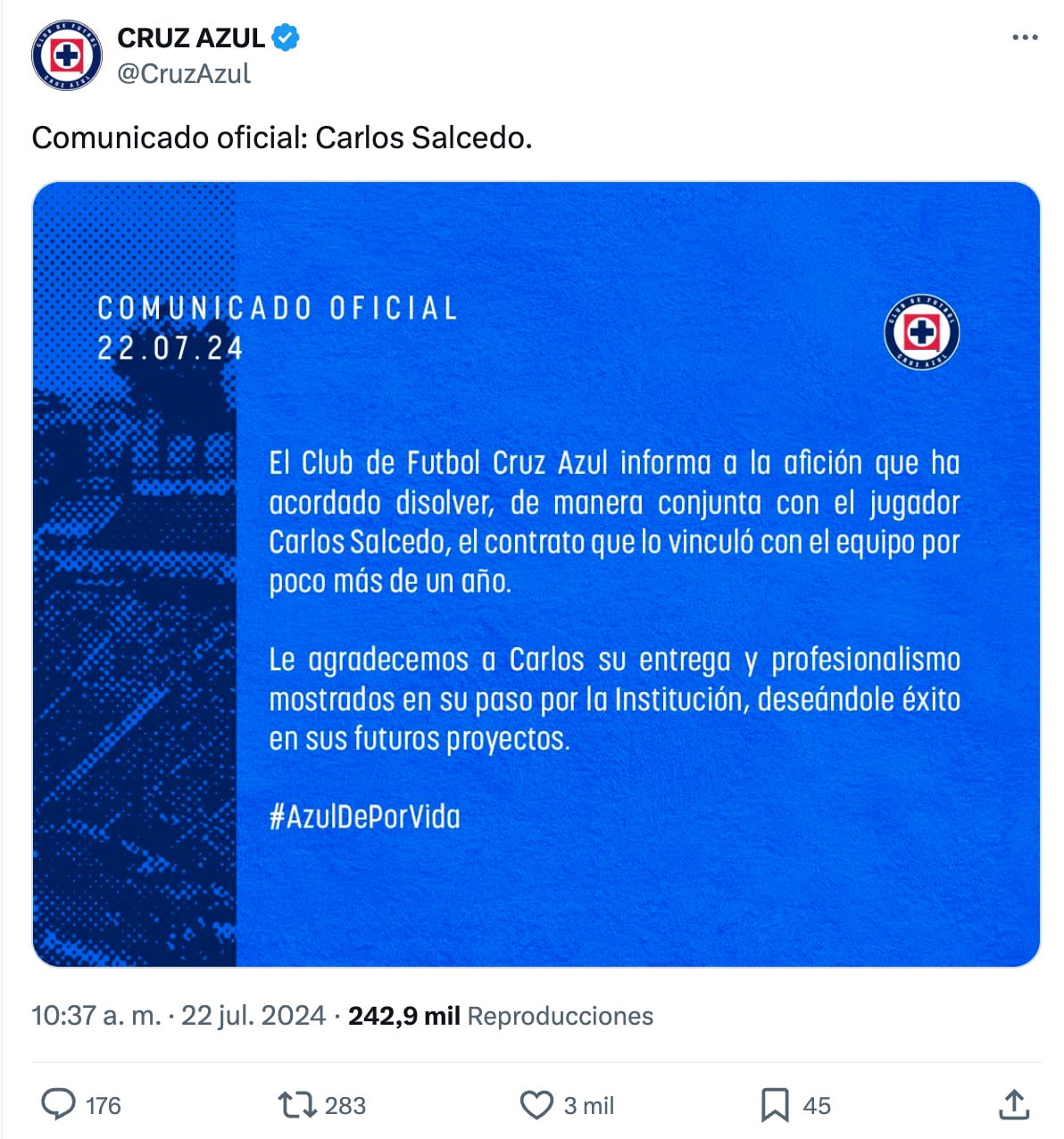 Comunicado de Cruz Azul
