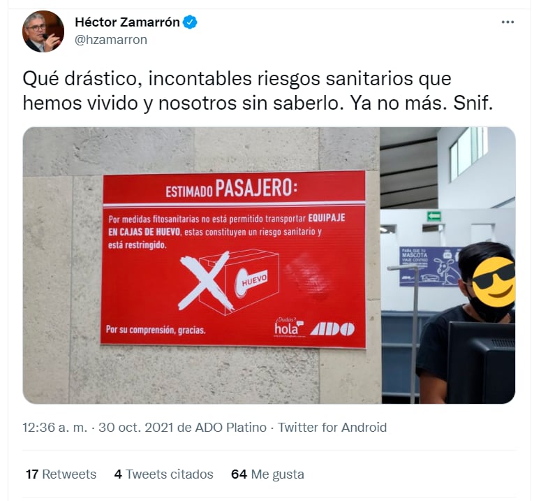 Tuit de prohibición cajas de huevo