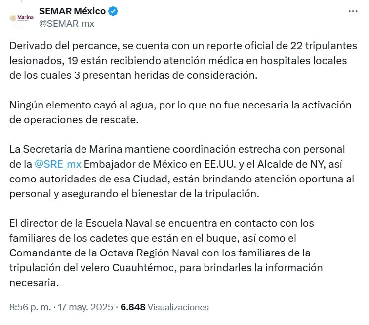 Semar sobre Buque Escuela Cuauhtémoc