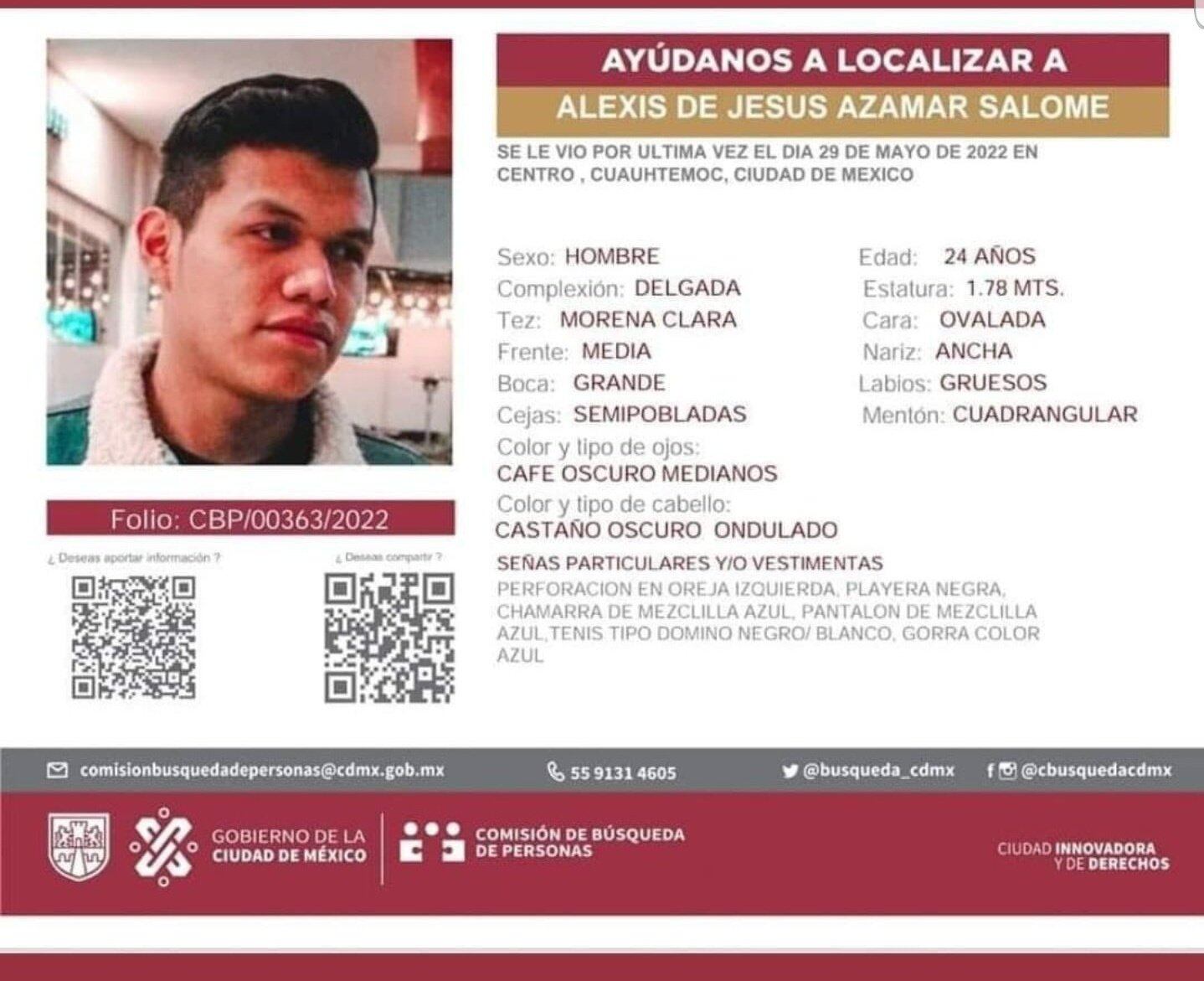 Fiscalía de la Ciudad de México emite boletín de Alexis de Jesús Azamar Salomé