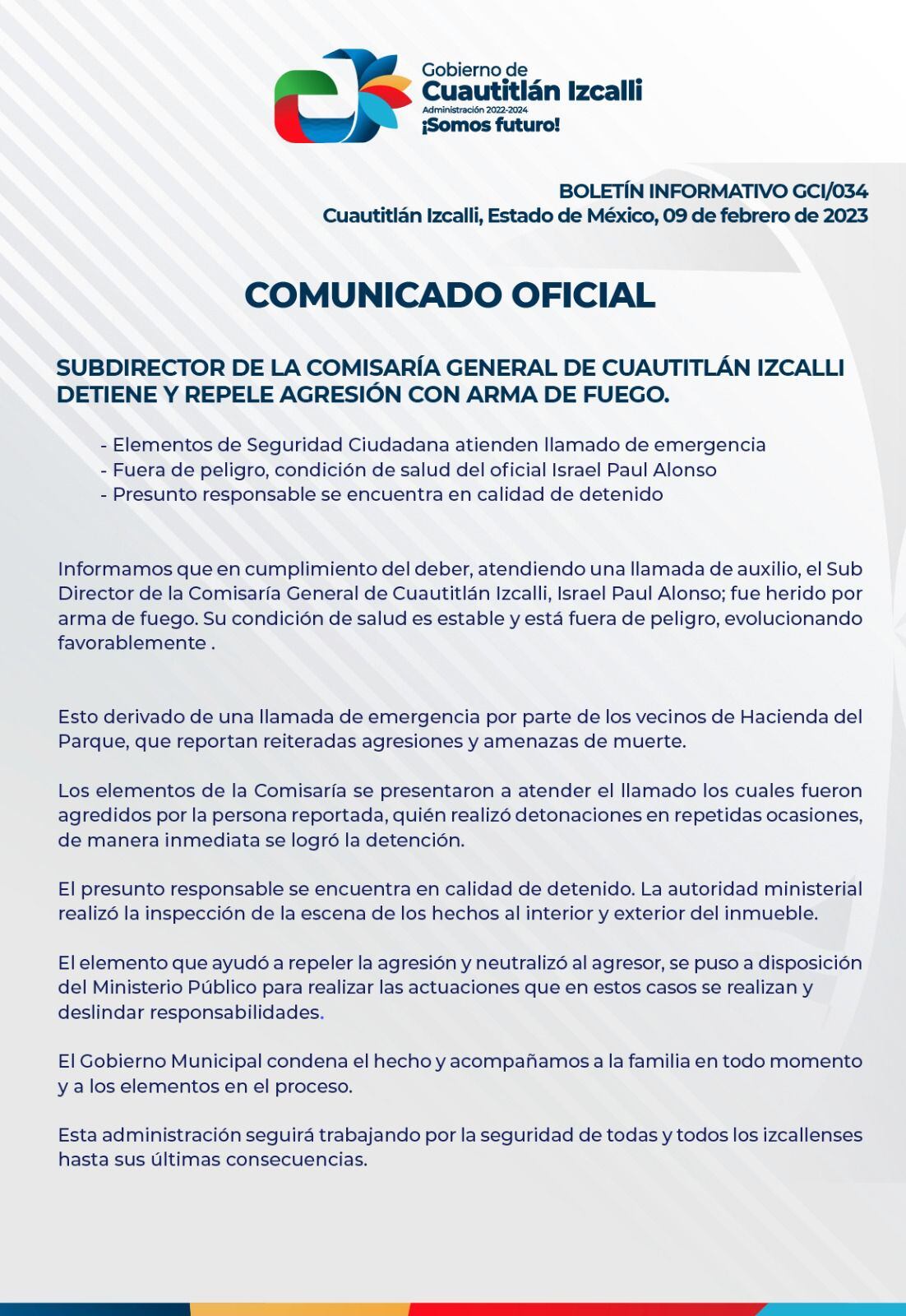 Oficial de Cuautitlán Izcalli es herido durante llamado de emergencia