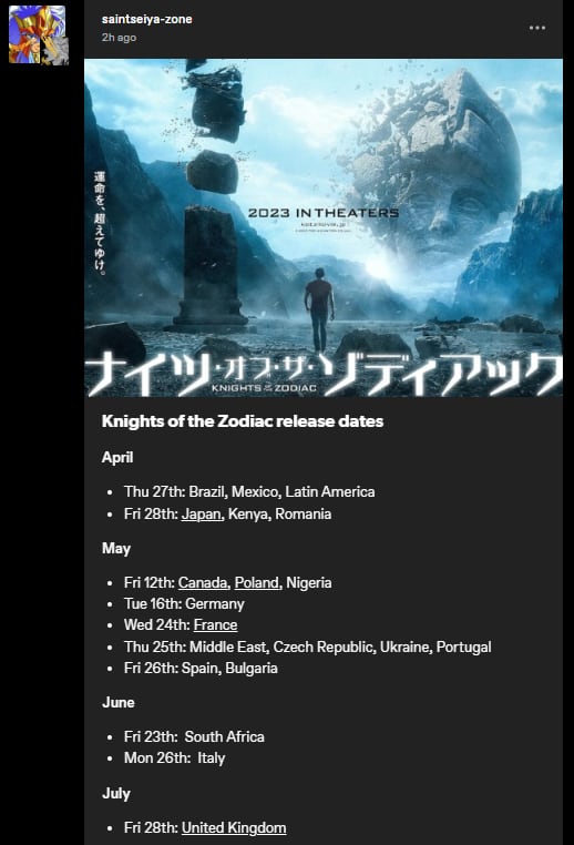 Los Caballeros del Zodiaco fecha de estreno en México