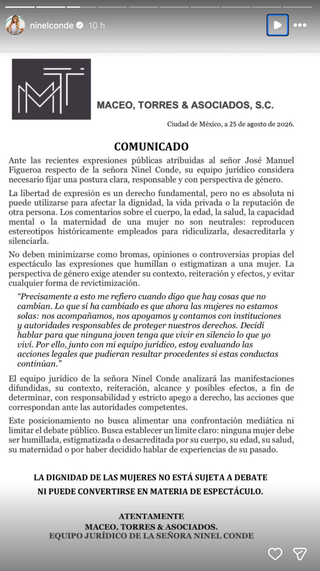 Ninel conde analiza demandar a José Manuel Figueroa