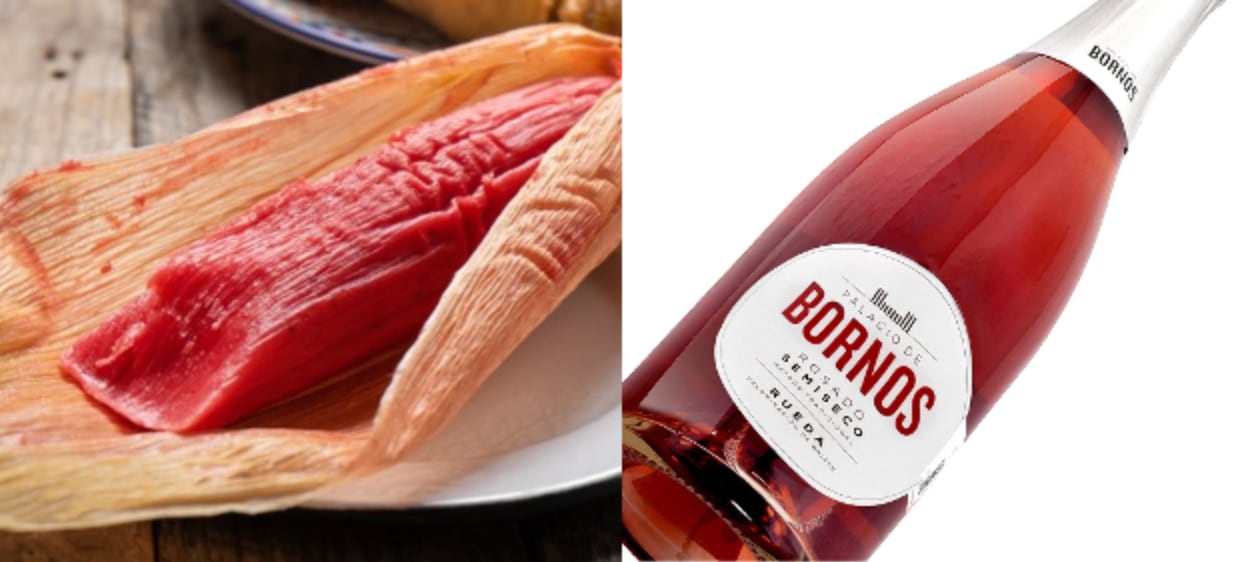 Tamal de dulce con vino espumoso