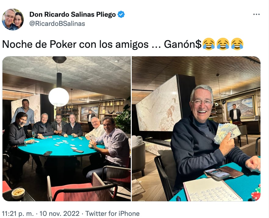 Ricardo Salinas Pliego presume noche de póker con amigos