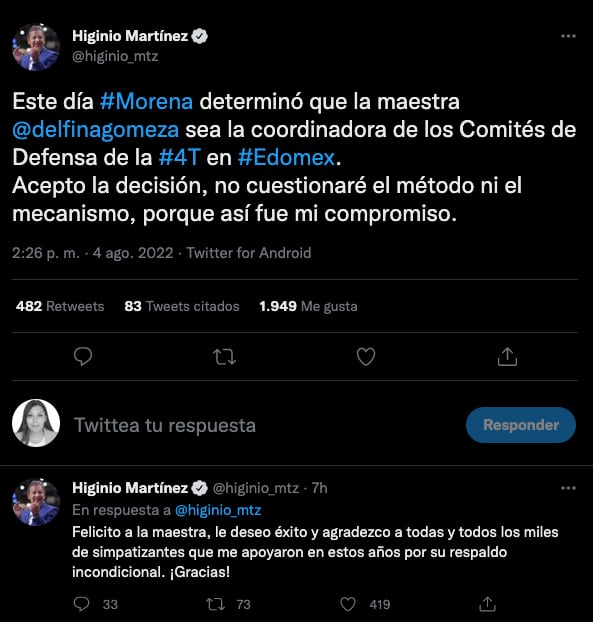 Higinio Martínez acepta derrota ante Delfina Gómez