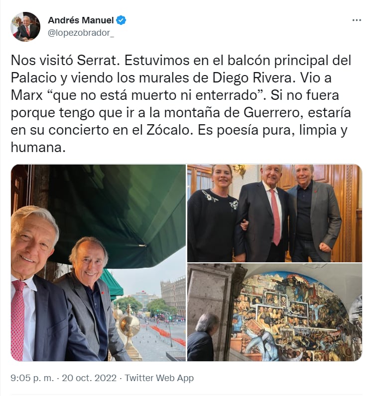 Joan Manuel Serrat visita a AMLO previo a concierto del Zócalo